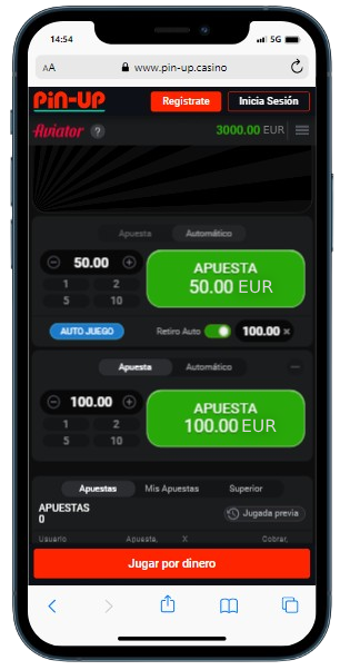 Un teléfono inteligente muestra la página del casino para jugar Aviator Demo con opciones de apuestas