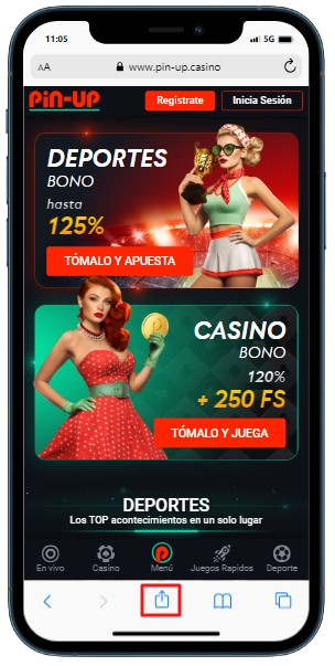 Un iPhone que muestra el Pin Up para agregar el casino a la página de inicio de iOS
